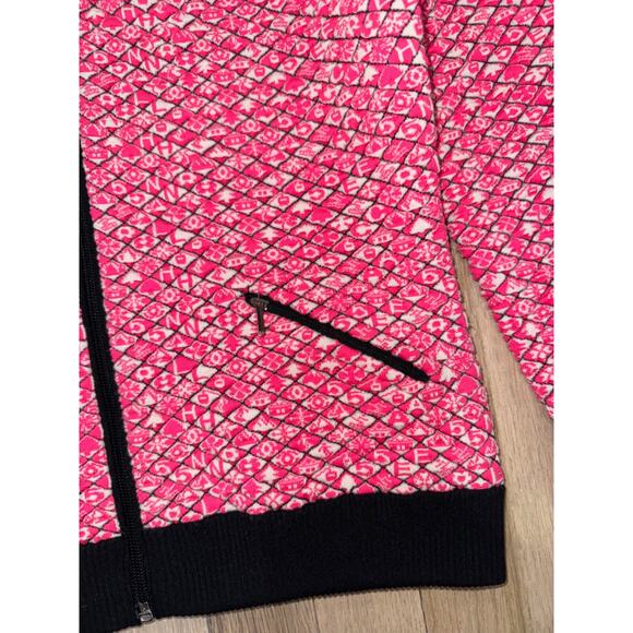 Chanel 19B Coco Neige Ski Pink Quilted Black Logo Wool Cardigan Zip Up Jacket 38 - Picture 10 of 16